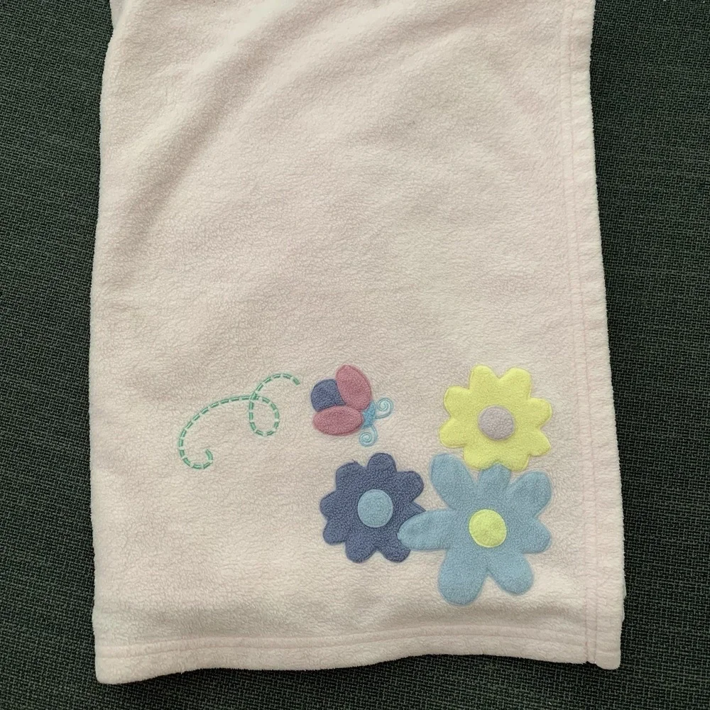 Vintage Cherokee Baby Pink Baby Blanket Flowers Fleece
